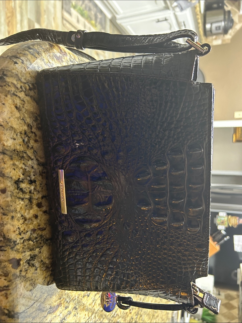 Brahmin Black Croc-Embossed Crossbody Bag